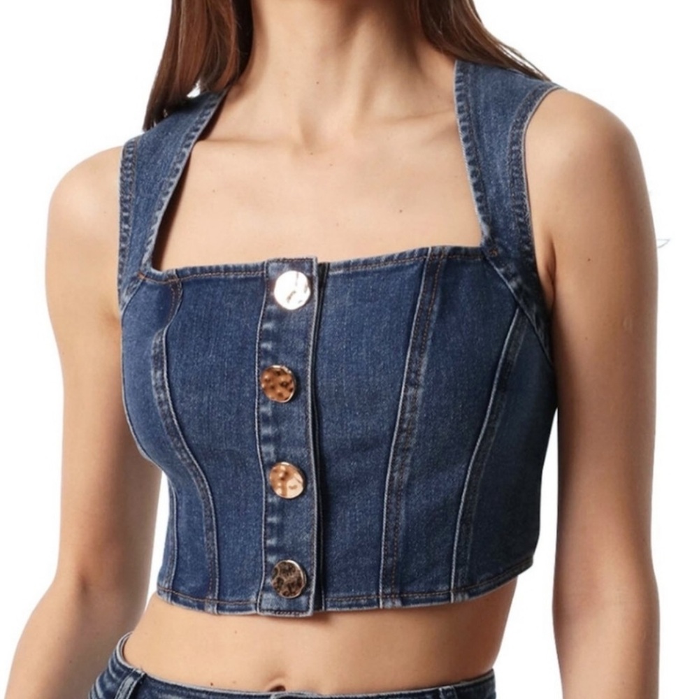 House of Harlow 1960‎ cropped denim vest top Casual Festival Coastal Cowgirl XS
